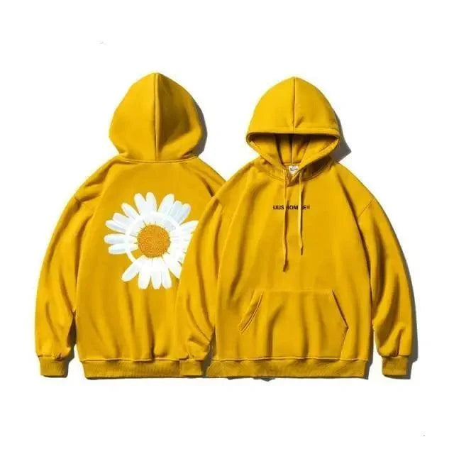 New Winter Loose Hooded Sweatshirts Men Thicken Warm Coat Hoodies Male Oversize Pullovers Sweatshirt Women Sunflower Printed Long Sleeve Pullover Sweatshirts Loose Drawstring Hoodie