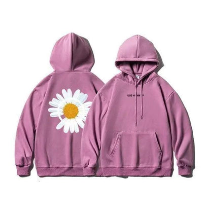 New Winter Loose Hooded Sweatshirts Men Thicken Warm Coat Hoodies Male Oversize Pullovers Sweatshirt Women Sunflower Printed Long Sleeve Pullover Sweatshirts Loose Drawstring Hoodie