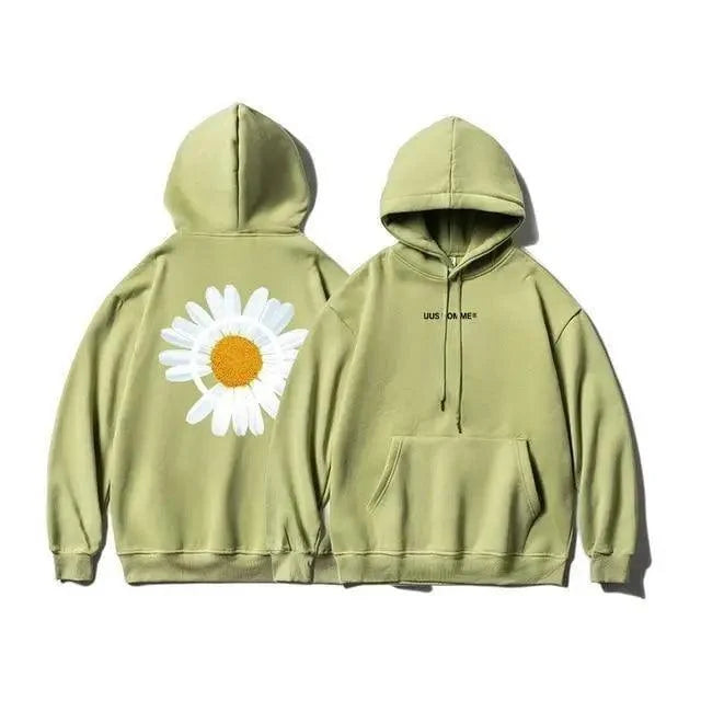 New Winter Loose Hooded Sweatshirts Men Thicken Warm Coat Hoodies Male Oversize Pullovers Sweatshirt Women Sunflower Printed Long Sleeve Pullover Sweatshirts Loose Drawstring Hoodie