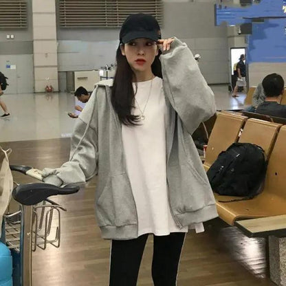 New Women Hoodie Version Loose Thin Long Oversized Sweatshirts Women Pink Women's Sweatshirt With A Hood Hoodies Hooded Jacket Female Long Sleeve Hooded Streetwear Hoodie