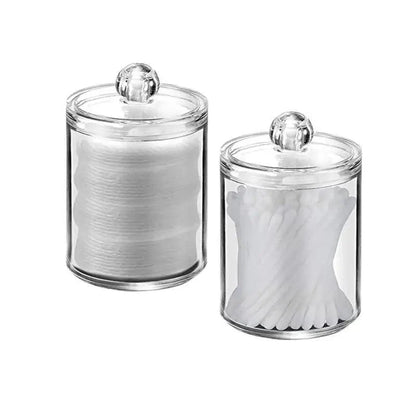 Portable 2pcs Cosmetics Storage Box Makeup Organizer Bathroom Jar Cotton Swab Cotton Pad Jewelry Round Plastic Box Storage Container