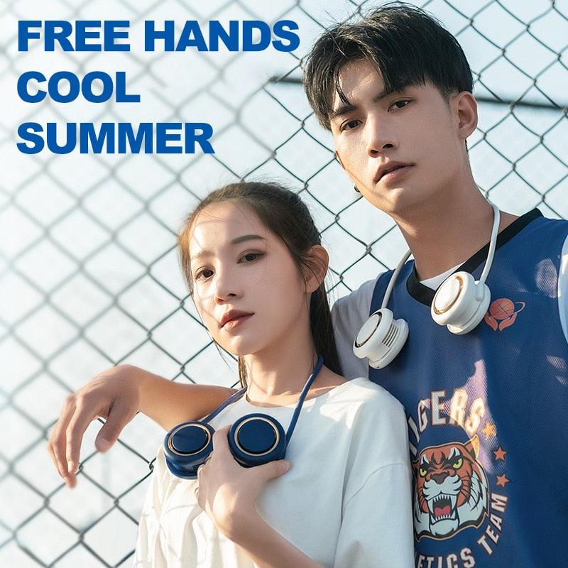 Portable Hanging Neck Fan 3-Speed Adjustable Twin Turbo USB Charge Folding Storage Silent Fans Cool Summer Work Sports Equipment Neck Hanging Cooling Fan USB Rechargeable 3 Speed Portable Bladeless Cooler Fan