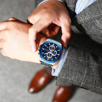 Men's  Water Resistant Watch With Chronometers Day View Unique Design Perfect Gift
