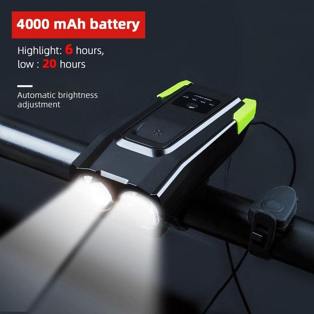 4000mAh Bicycle Front Light Set USB Rechargeable Smart Headlight With Horn 800 Lumen LED Bicycle Light Set USB Rechargeable Super Bright  Bike Headlight