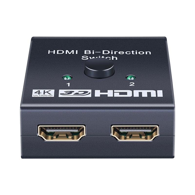4K HDMI Switch Splitter 2 Ports Bi-Directional HDMI Switch 2 Port Display Selector Switcher Splitter Supports Ultra HD 4K 1080P 3D HDR For HDTV Gaming
