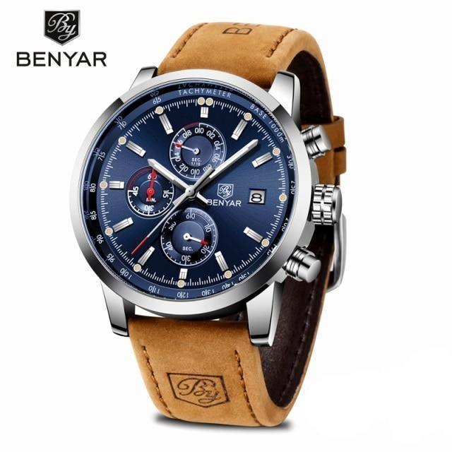 Stylish Wrist Watch For Men Genuine Leather Strap Watch Perfect Quartz Movement And Scratch Resistant Analog Chronograph Business Watches