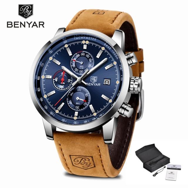 Stylish Wrist Watch For Men Genuine Leather Strap Watch Perfect Quartz Movement And Scratch Resistant Analog Chronograph Business Watches