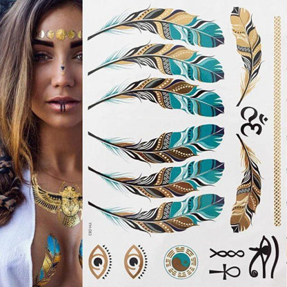 Luxury Flash Metallic Waterproof Temporary Tattoo Gold Silver Flower Tattoo Sticker Long Lasting Gold Design For Womens