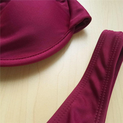 Underwired Bikini Female Swimsuit Women Swimwear Two-Piece V Shape Wire Bikini Set Bather Bathing Suit Women Micro Bikini Set Shiny Metallic 2 Piece Swimsuit Push Up Underwire Swimwear Bathing Suit