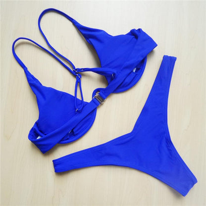 Underwired Bikini Female Swimsuit Women Swimwear Two-Piece V Shape Wire Bikini Set Bather Bathing Suit Women Micro Bikini Set Shiny Metallic 2 Piece Swimsuit Push Up Underwire Swimwear Bathing Suit
