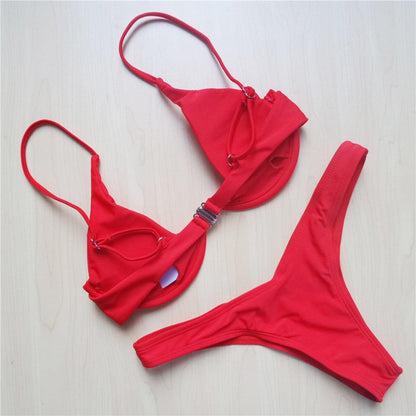 Underwired Bikini Female Swimsuit Women Swimwear Two-Piece V Shape Wire Bikini Set Bather Bathing Suit Women Micro Bikini Set Shiny Metallic 2 Piece Swimsuit Push Up Underwire Swimwear Bathing Suit