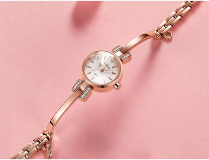 Luxury Small Silver Women Watch Modern Bracelet Wristwatch Quartz Waterproof Mini Round Design