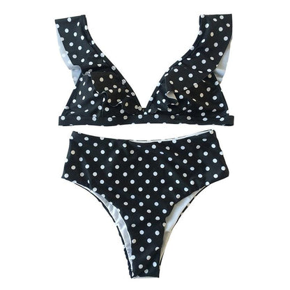 Vintage Black White Bikini High Waist Swimwear Push Up Bikini Swimsuit For Women Underwire Bikini Top Ruffle Padded Two Piece Bathing Suits Teen Girls Women Push Up Swimsuit Ruffle Dot Swimsuit Bikini Summer Beach Wear