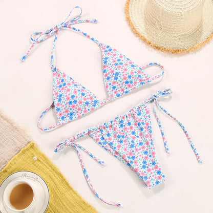 Bikini Swimsuit Solid Color Bikini Set  Swimwear Bathing Suit Women Bikinis String Beach Women Two Piece Bikini Swimsuit Bathing Suits Halter Triangle Tops String Bikini Sets