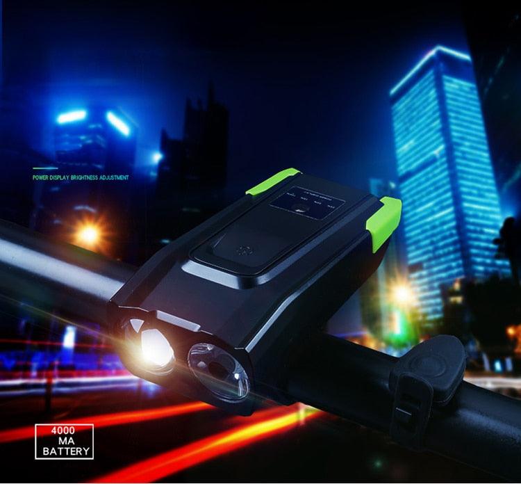 4000mAh Bicycle Front Light Set USB Rechargeable Smart Headlight With Horn 800 Lumen LED Bicycle Light Set USB Rechargeable Super Bright  Bike Headlight