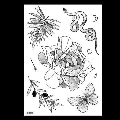 49 Sheets Waterproof Temporary Black Sketches Flowers Tattoo Stickers Flower Rose Tattoos For Women Adults