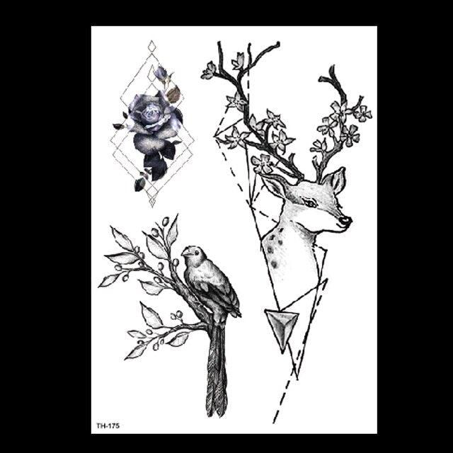 49 Sheets Waterproof Temporary Black Sketches Flowers Tattoo Stickers Flower Rose Tattoos For Women Adults