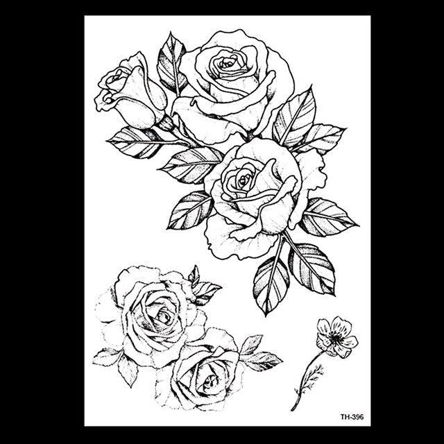 49 Sheets Waterproof Temporary Black Sketches Flowers Tattoo Stickers Flower Rose Tattoos For Women Adults