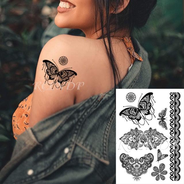57 Sheets Temporary Tattoo Stickers Set Waterproof Temporary Tattoo Waist Arm Modern Stylish Big Black Tattoos For Womens Mens