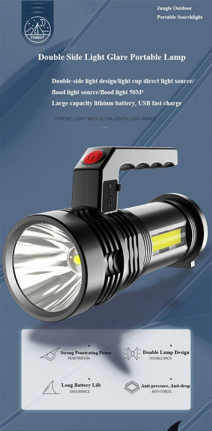 Rechargeable Handheld Flashlights Waterproof  3 Switch Mode Powerful High Lumens Spotlight Fashlight High Power Portable LED Waterproof Outdoor Long Lasting Spot Light Flashlight For Home & Outdoor Use