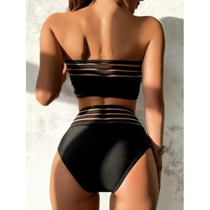 Luxury Women Black Bikini High Waist Swimwear Female 2 Pieces Set Swimsuit Bathing Suit Women Beach Women's High Waisted Bandage Bikini Set Two Piece Push Up Swimsuits