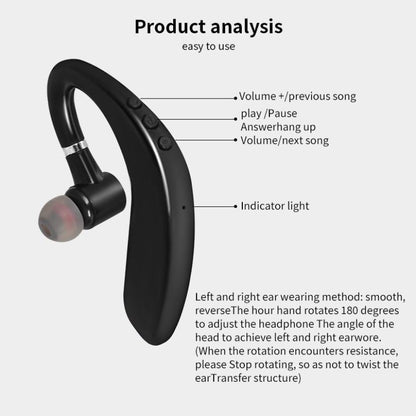 Ear Hook Bluetooth Wireless Headphone Single Ear Hook Business Headphones Wireless Bluetooth Noise Isolating Earbuds With Microphone Clear Calls Handsfree Sports Earbud Comfortable Painless Wearing Ergonomic Design