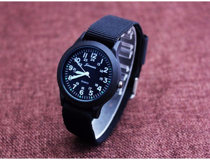 Unisex Fashion Nylon Fabric Kids Children Watch Sport Thin Students Canvas Quartz Dress Wristwatch Military Time Watch  Field Outdoor Sport Mens Wristwatch With Slip-Thru Nylon Band