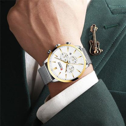 Unisex Elegant  Stainless Steel Watch With  Chronometer And Date Display Excellent Design Perfect Gift