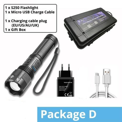 Rechargeable Adjustable Led Flashlights With High Lumen With Battery Display Super Bright Waterproof Flashlight  5 Lighting Modes For Adventure Hiking Camping Hunting New Design