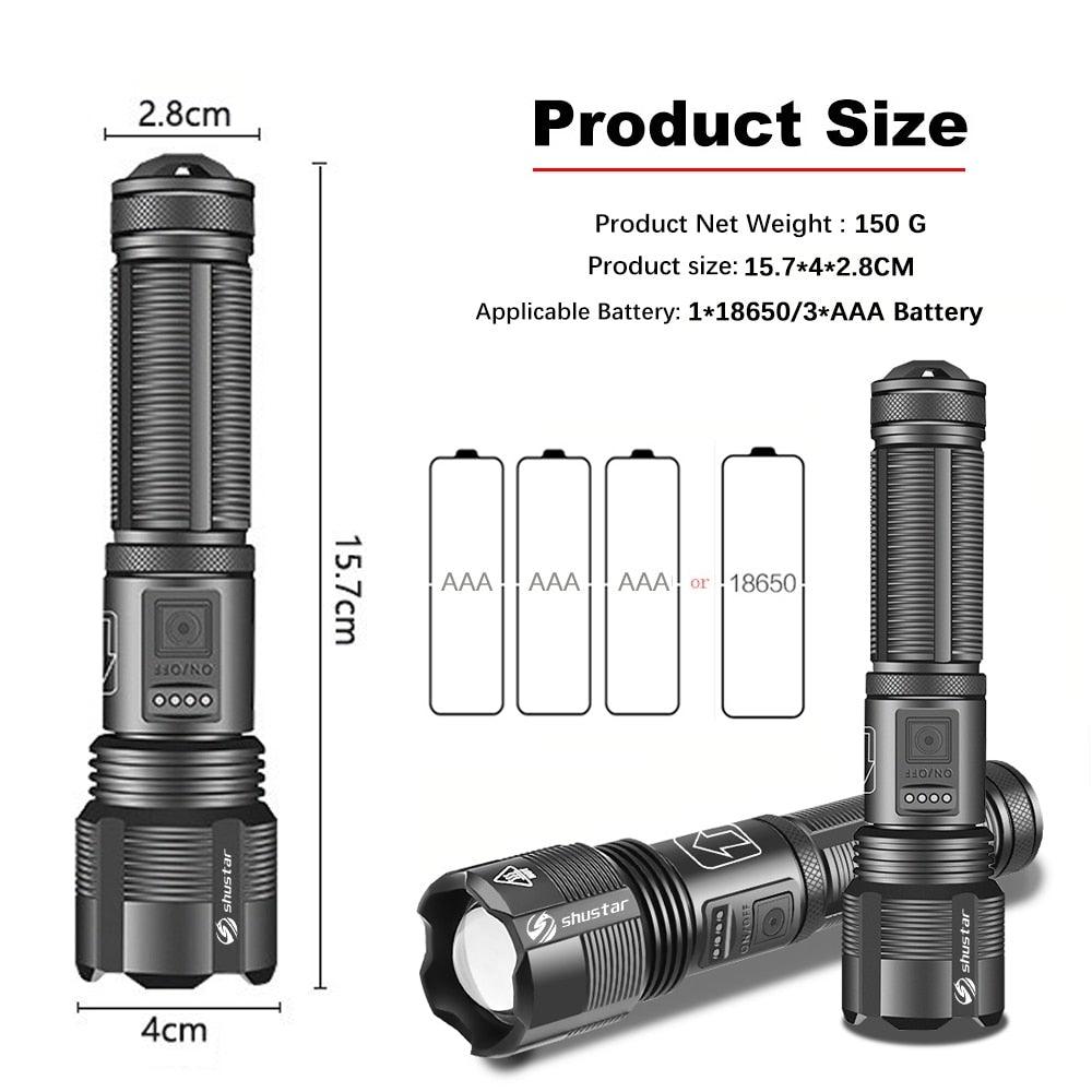Rechargeable Adjustable Led Flashlights With High Lumen With Battery Display Super Bright Waterproof Flashlight  5 Lighting Modes For Adventure Hiking Camping Hunting New Design