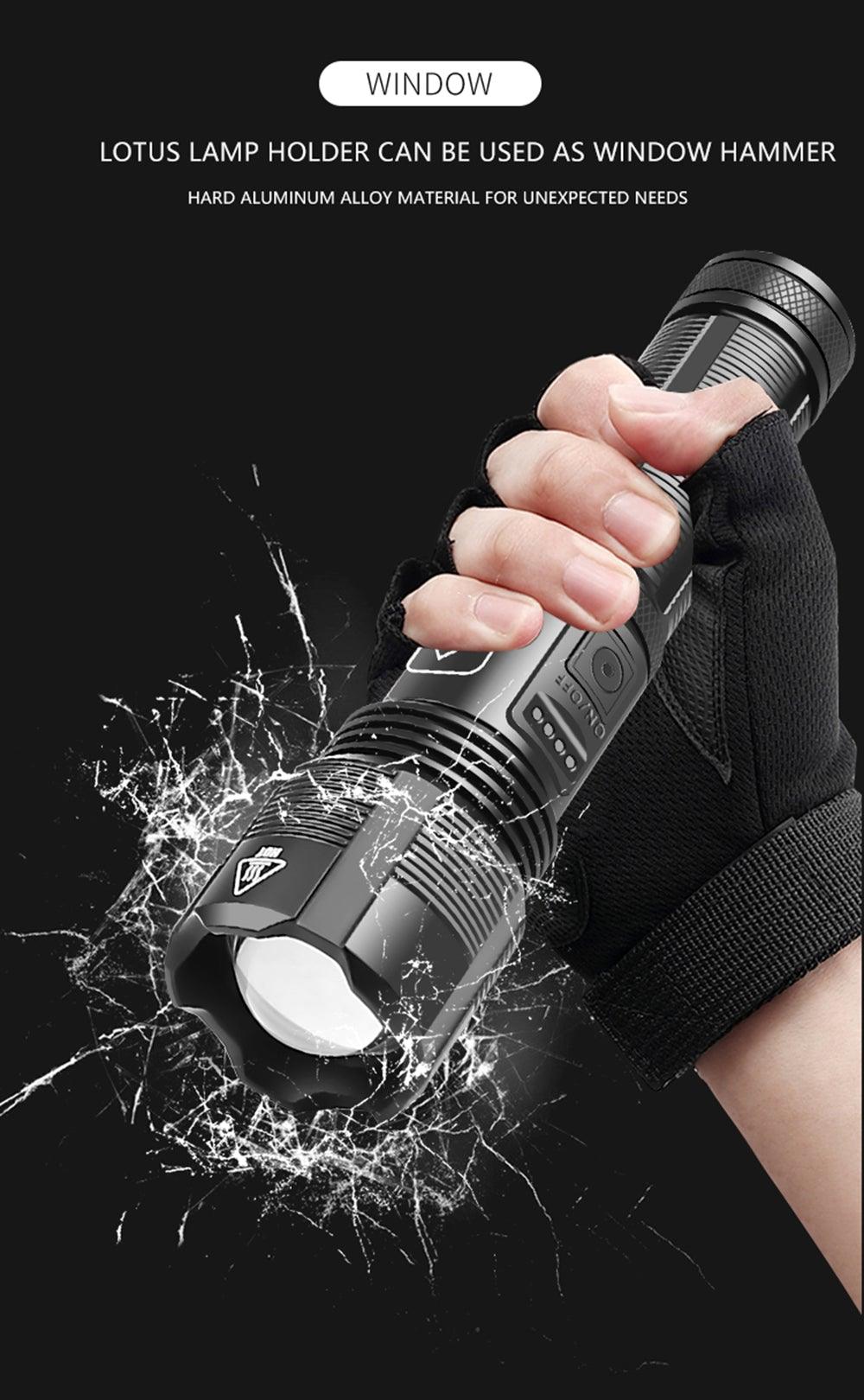 Rechargeable Adjustable Led Flashlights With High Lumen With Battery Display Super Bright Waterproof Flashlight  5 Lighting Modes For Adventure Hiking Camping Hunting New Design