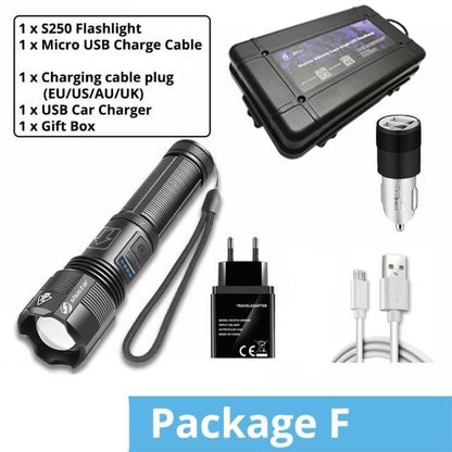 Rechargeable Adjustable Led Flashlights With High Lumen With Battery Display Super Bright Waterproof Flashlight  5 Lighting Modes For Adventure Hiking Camping Hunting New Design