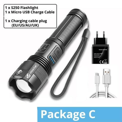 Rechargeable Adjustable Led Flashlights With High Lumen With Battery Display Super Bright Waterproof Flashlight  5 Lighting Modes For Adventure Hiking Camping Hunting New Design