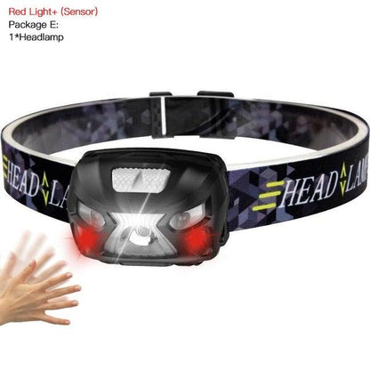 Rechargeable Adjustable  LED USB Headlight Powerfull Elastic High Lumens Headband Headlamp Motion Sensor Flashlight For Adults Kids Running Camping Hiking Camping