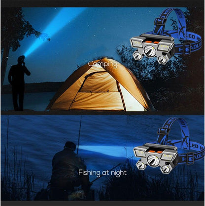 Rechargeable Adjustable  USB 5LED Headlamp with High Lumen Handsfree Waterproof Portable Ability Focusing Ring Headlight Flashlight  Torchlight For Outdoor  Camping Hiking Running Headlight