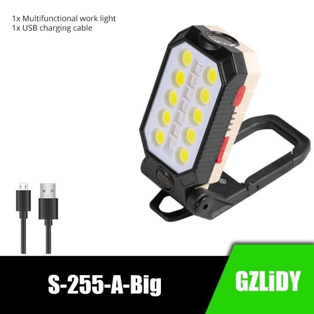 Rechargeable Adjustable USB LED Portable Charger Battery High Capacity with Digital Display LCD Screen Waterproof Flashlight COB Work Light For Repairing Outdoor Camping