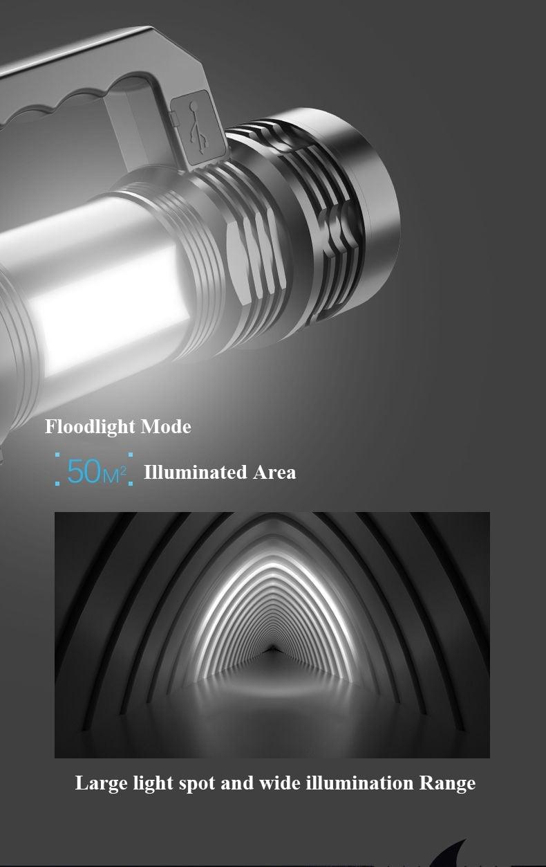 Rechargeable Handheld Flashlights Waterproof  3 Switch Mode Powerful High Lumens Spotlight Fashlight High Power Portable LED Waterproof Outdoor Long Lasting Spot Light Flashlight For Home & Outdoor Use