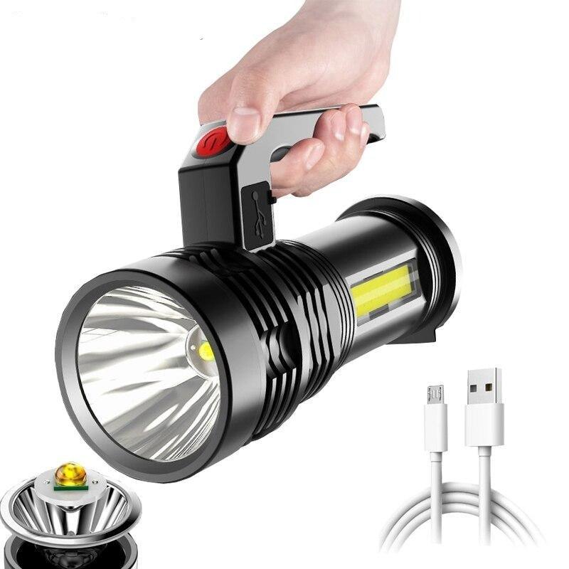 Rechargeable Handheld Flashlights Waterproof  3 Switch Mode Powerful High Lumens Spotlight Fashlight High Power Portable LED Waterproof Outdoor Long Lasting Spot Light Flashlight For Home & Outdoor Use