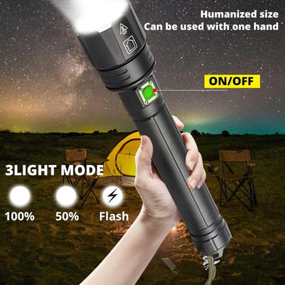 Rechargeable LED Flashlight High Lumen USB Ultra Bright Adjustable Powerful Zoomable Flashlight Water Resistant For  Daily Household and Outdoor Camping Hiking Riding Running
