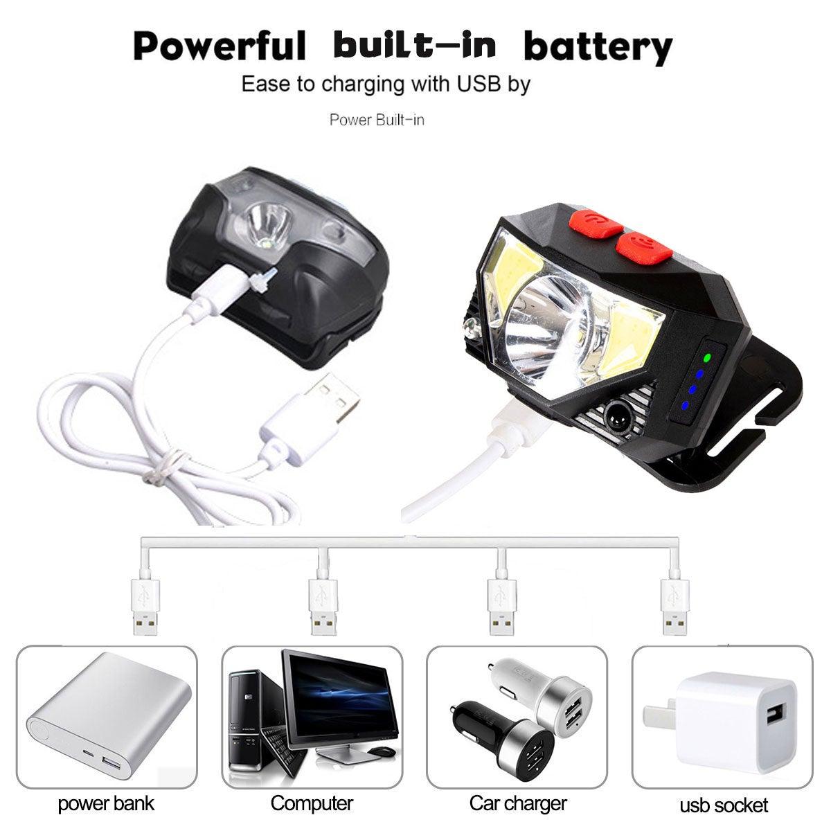 Rechargeable LED Powerfull Headlamp Flashlight USB Waterproof Headlamp Motion Body Sensor Headlight For Adults & Kids Camping Flashlight Outdoors Camping Running Biking Fishing