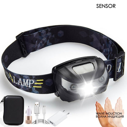 Rechargeable LED Powerfull Headlamp Flashlight USB Waterproof Headlamp Motion Body Sensor Headlight For Adults & Kids Camping Flashlight Outdoors Camping Running Biking Fishing