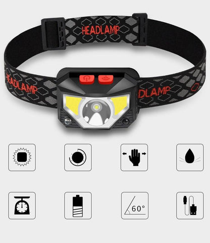 Rechargeable LED Powerfull Headlamp Flashlight USB Waterproof Headlamp Motion Body Sensor Headlight For Adults & Kids Camping Flashlight Outdoors Camping Running Biking Fishing