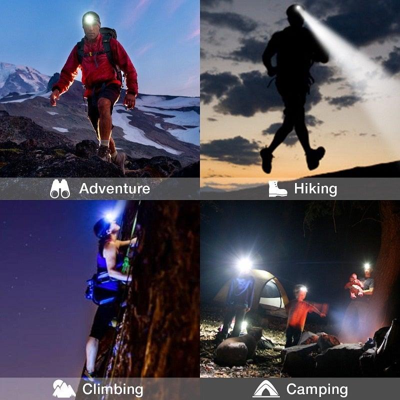 Rechargeable Powerful USB LED High Lumen Headlamp Ultra-Light Bright Headlight Waterproof Sensor Head Light  For Outdoors Camping Running Hiking Biking Fishing