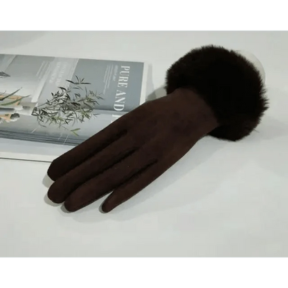 Red Winter Warm One Size Touch Screen Glove Female Fur Thick Driving Comfortable Gloves For Autumn
