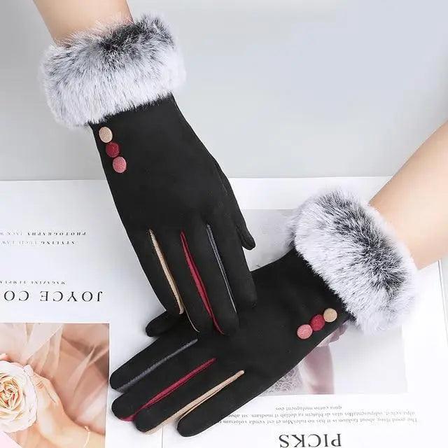 Red Winter Warm One Size Touch Screen Glove Female Fur Thick Driving Comfortable Gloves For Autumn