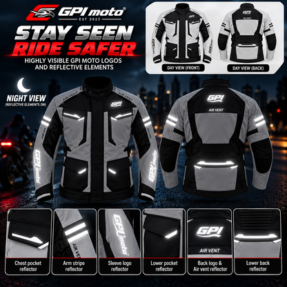 Men’s All-Season 7 Pockets Waterproof High Premium Quality Motorcycle Jacket – Beach/Black