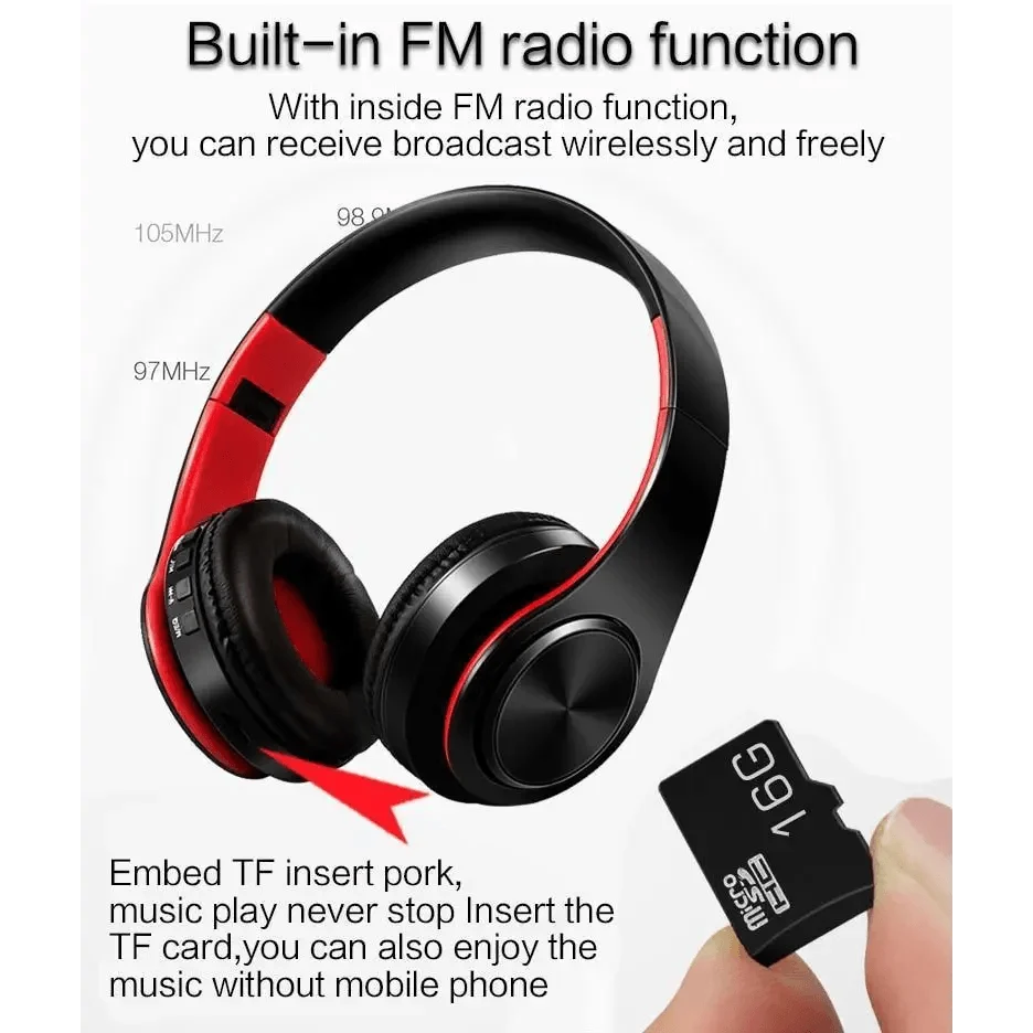 Retro Stereo Earphones Bluetooth Headphone Music Headset FM And Support SD Card With Mic And Volume Control, Wireless And Wired Headset
