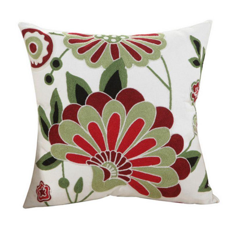 100% Cotton Embroidery Flower Pattern Pillow Cover Home Decoration Sofa Cushion Cover Housewarming Gift Pillow Case Decorative Embroidered Pillow Cover Handmade Cotton Cover For Throw Pillows Beautiful Modern Floral Patterns 45x45cm