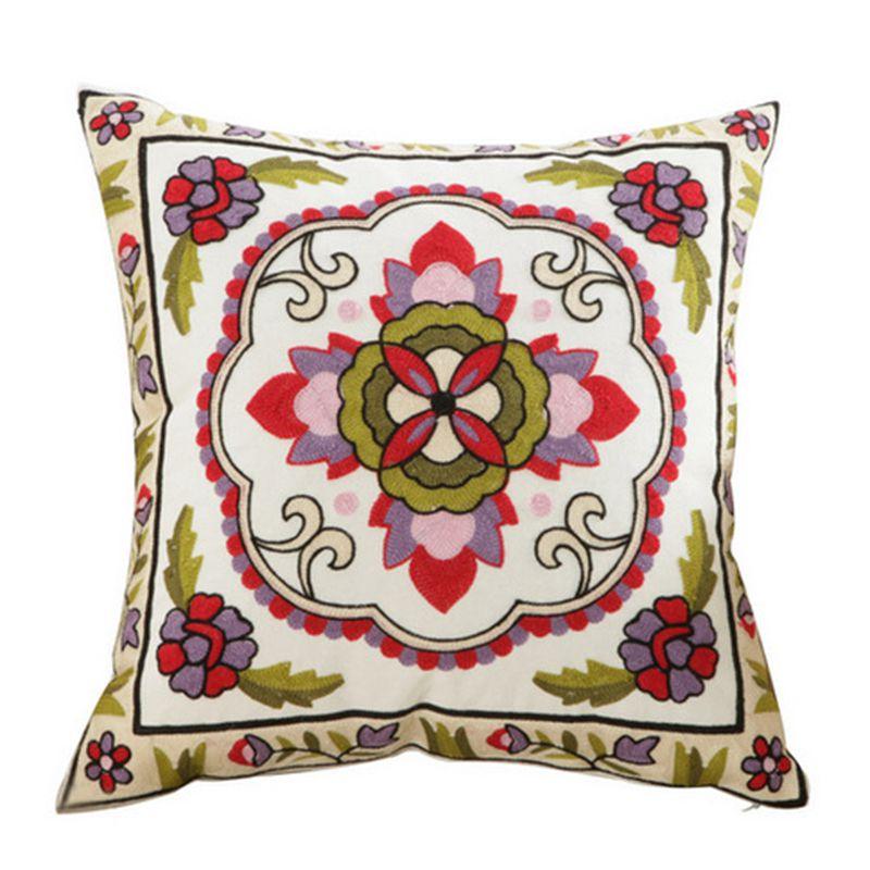 100% Cotton Embroidery Flower Pattern Pillow Cover Home Decoration Sofa Cushion Cover Housewarming Gift Pillow Case Decorative Embroidered Pillow Cover Handmade Cotton Cover For Throw Pillows Beautiful Modern Floral Patterns 45x45cm