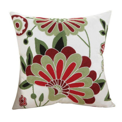 100% Cotton Embroidery Flower Pattern Pillow Cover Home Decoration Sofa Cushion Cover Housewarming Gift Pillow Case Decorative Embroidered Pillow Cover Handmade Cotton Cover For Throw Pillows Beautiful Modern Floral Patterns 45x45cm
